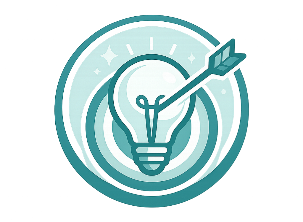 Creative idea icon showing lightbulb with target arrow representing strategic content creation