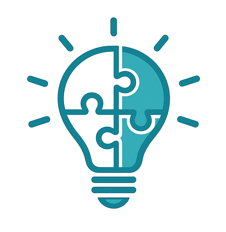 Creative strategy icon showing lightbulb made of puzzle pieces representing problem solving ideas