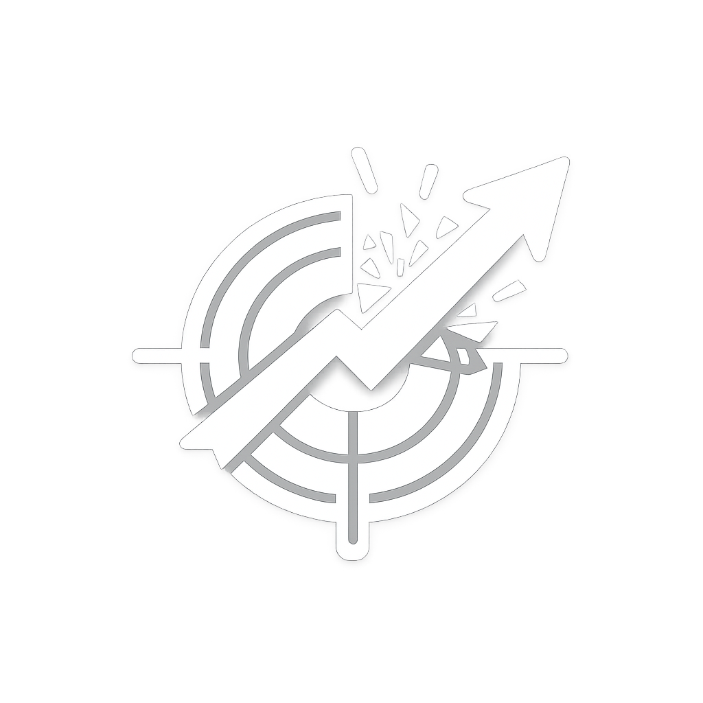 Growth strategy icon showing target with breakthrough arrow representing marketing goals achievement