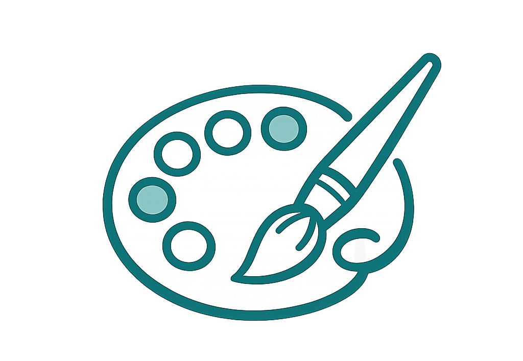 Graphic design services icon - color palette and paintbrush representing creative content design