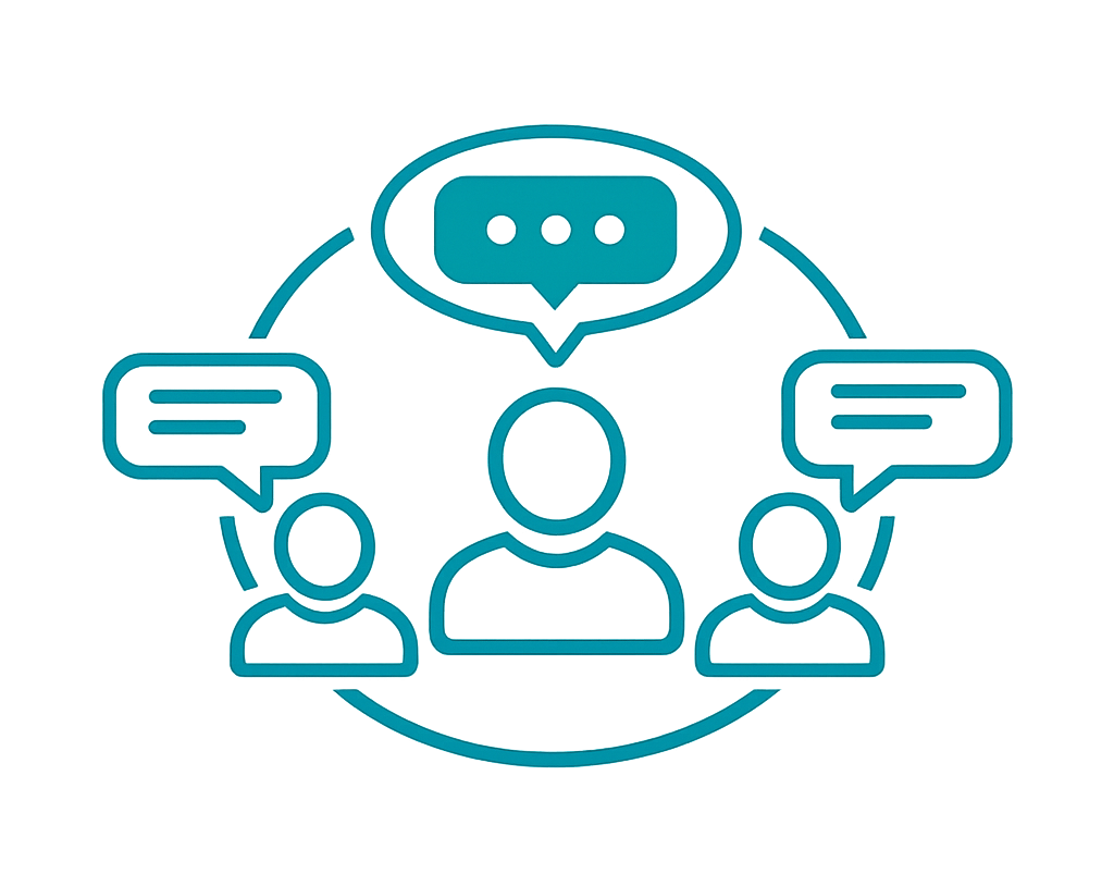 Social media marketing icon showing people connected through chat bubbles representing audience engagement