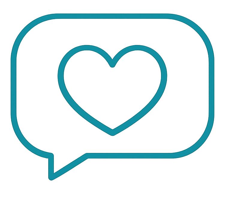 Social media marketing icon showing a chat bubble with heart representing audience engagement