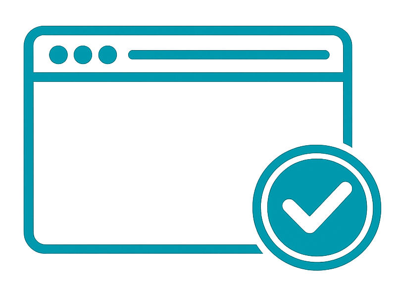 Website design services icon with browser window and checkmark representing verified quality web design