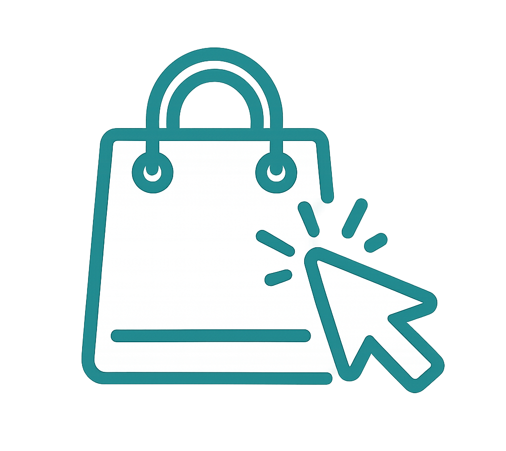 Google Ads shopping campaign icon showing shopping bag with click cursor